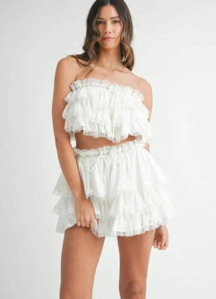 MABLE Ruffle Layered Crop Top and Mini Skirt Set - MimiStylez