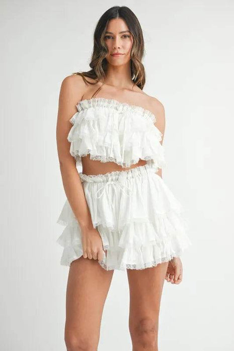 MABLE Ruffle Layered Crop Top and Mini Skirt Set - MimiStylez
