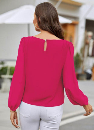 Round Neck Long Sleeve Blouse - MimiStylez