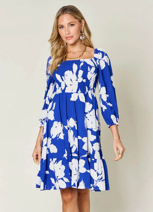 Double Take Full Size Floral Ruffle Hem Smocked Dress - MimiStylez