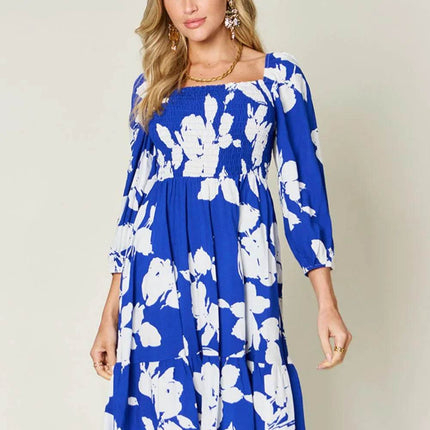 Double Take Full Size Floral Ruffle Hem Smocked Dress - MimiStylez
