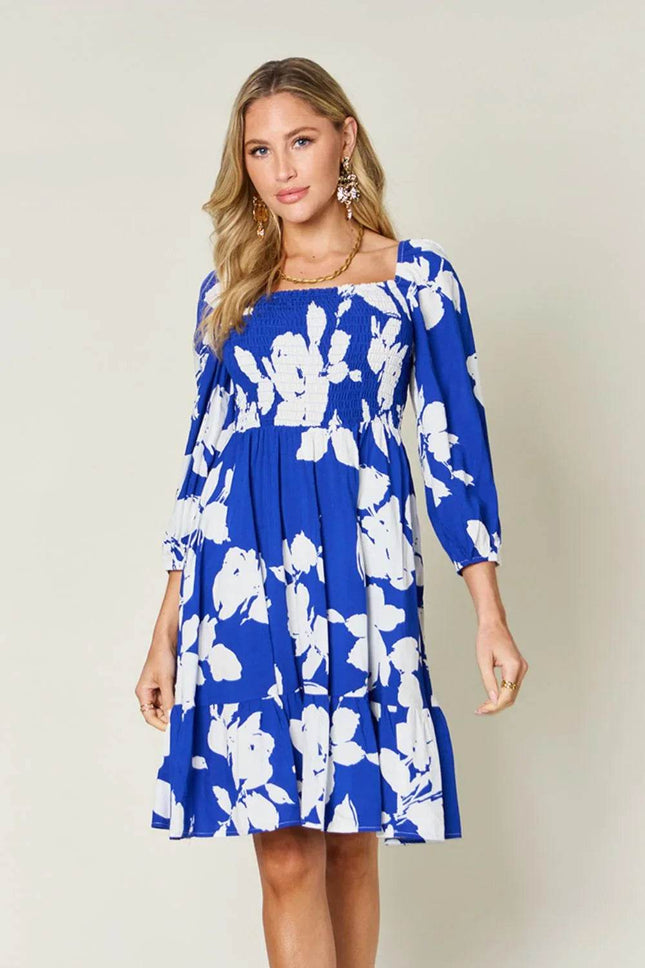 Double Take Full Size Floral Ruffle Hem Smocked Dress - MimiStylez