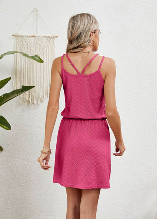 Eyelet Scoop Neck Sleeveless Dress - MimiStylez