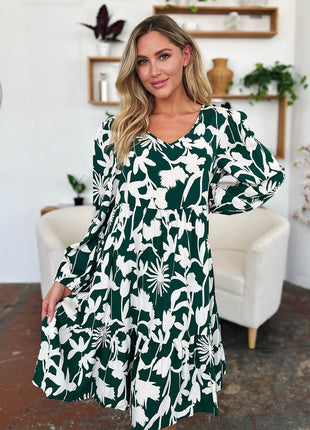 Double Take Full Size Printed Ruffle Hem Dress with Pocket - MimiStylez