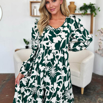 Double Take Full Size Printed Ruffle Hem Dress with Pocket - MimiStylez