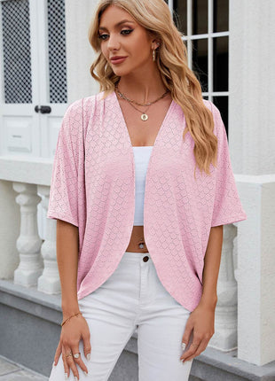 Eyelet Open Front Half Sleeve Cardigan - MimiStylez