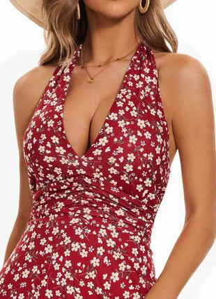 Printed Halter Neck Dress - MimiStylez
