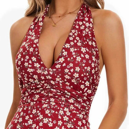 Printed Halter Neck Dress - MimiStylez