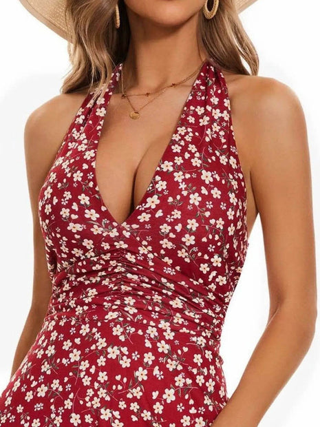 Printed Halter Neck Dress - MimiStylez