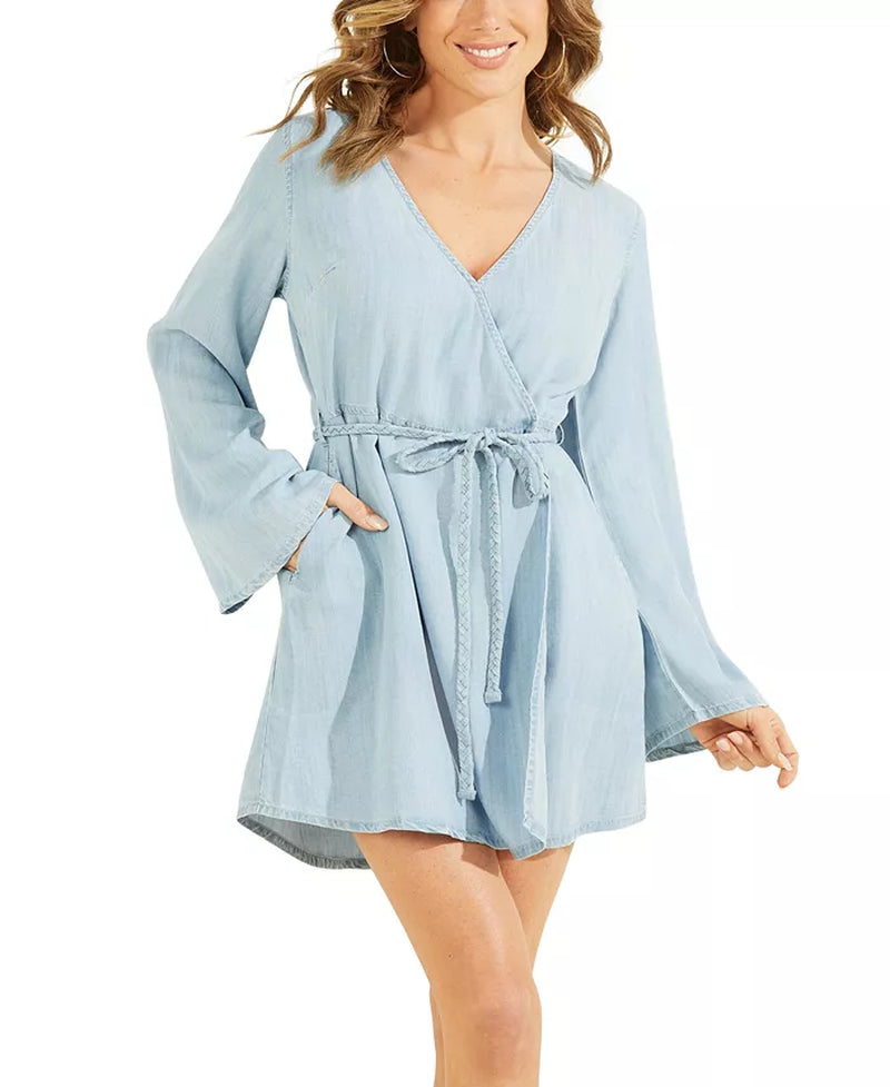 GUESS Women'S Zinnia Long-Bell-Sleeve Belted Dress