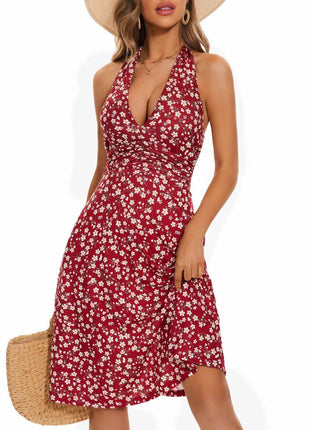 Women's Fashion Casual Floral V-neck Dress - MimiStylez