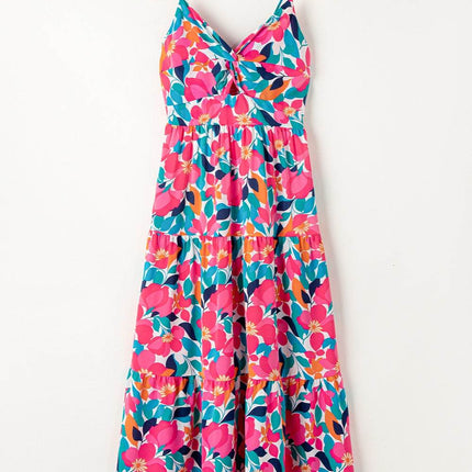 Printed V-Neck Maxi Cami Dress - MimiStylez