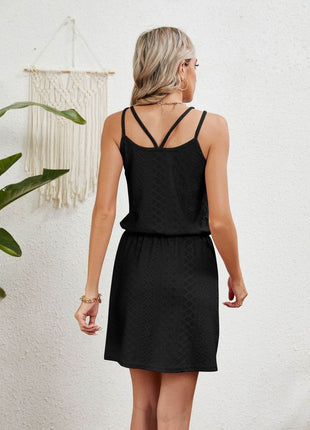 Eyelet Scoop Neck Sleeveless Dress - MimiStylez