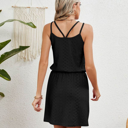 Eyelet Scoop Neck Sleeveless Dress - MimiStylez
