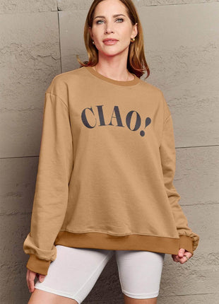 Simply Love Full Size CIAO！Round Neck Sweatshirt - MimiStylez
