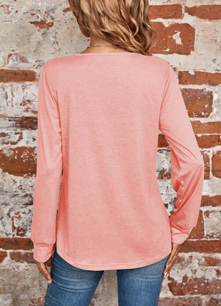 Ruched Square Neck Long Sleeve T-Shirt - MimiStylez