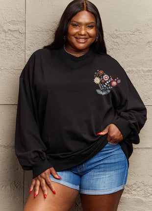 Simply Love Full Size Flower Graphic Sweatshirt - MimiStylez