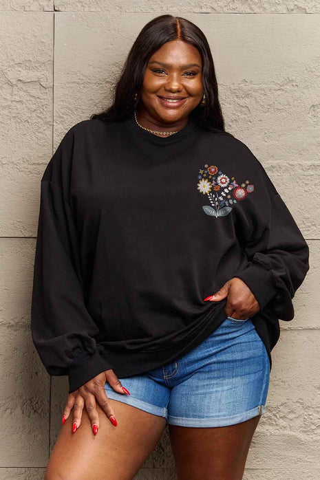 Simply Love Full Size Flower Graphic Sweatshirt - MimiStylez
