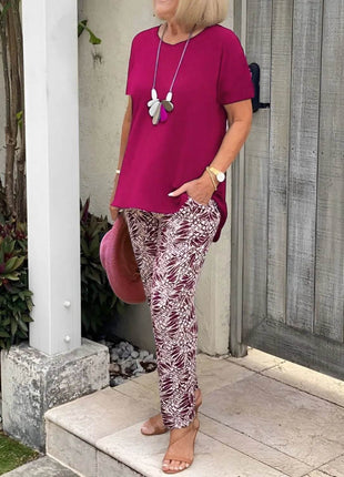 Full Size Round Neck Short Sleeve Top and Pants Set Plus Size - MimiStylez