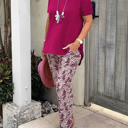 Full Size Round Neck Short Sleeve Top and Pants Set Plus Size - MimiStylez