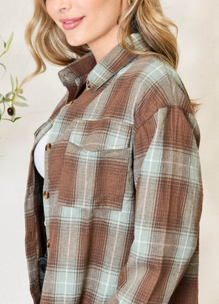Plaid Dropped Shoulder Shirt - MimiStylez