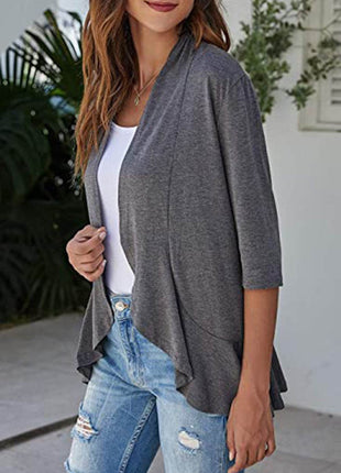 Open Front Three-Quarter Sleeve Cardigan - MimiStylez