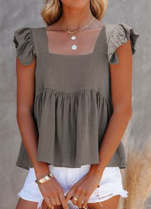 Full Size Ruffled Square Neck Cap Sleeve Blouse - MimiStylez