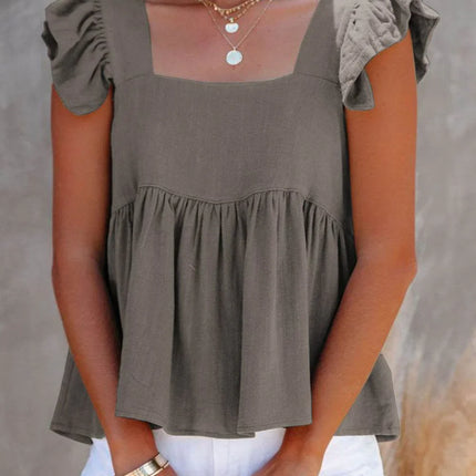 Full Size Ruffled Square Neck Cap Sleeve Blouse - MimiStylez