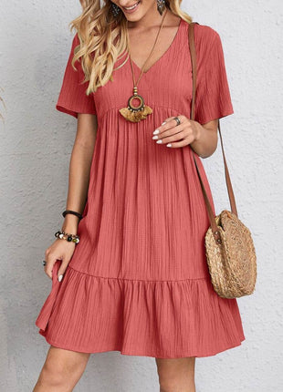 Full Size V-Neck Short Sleeve Dress - MimiStylez