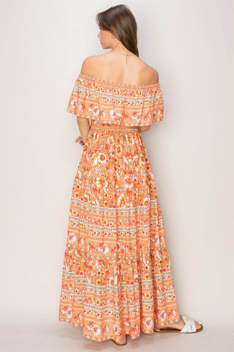 HYFVE Floral Off-Shoulder Tie Front Maxi Dress - MimiStylez