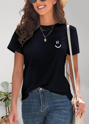 Smile Graphic Round Neck Short Sleeve T-Shirt - MimiStylez