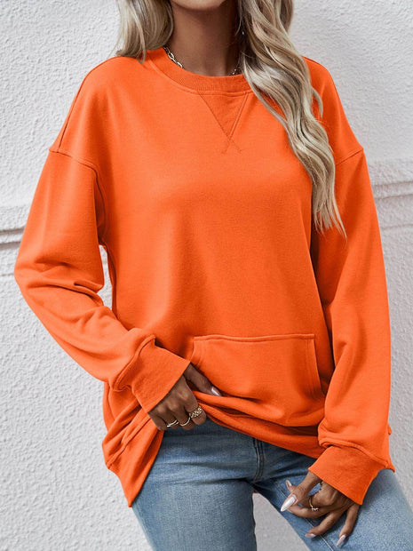 Round Neck Long Sleeve Sweatshirt - MimiStylez