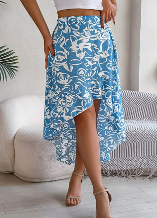 High-Low Printed High Waist Skirt - MimiStylez