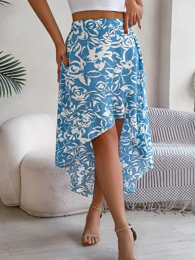 High-Low Printed High Waist Skirt - MimiStylez
