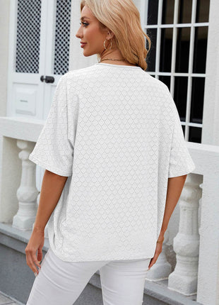 Eyelet Open Front Half Sleeve Cardigan - MimiStylez