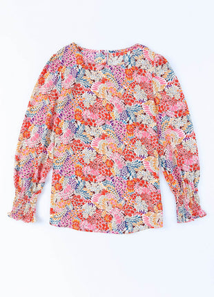 Floral Print Long Puff Sleeve Blouse - MimiStylez