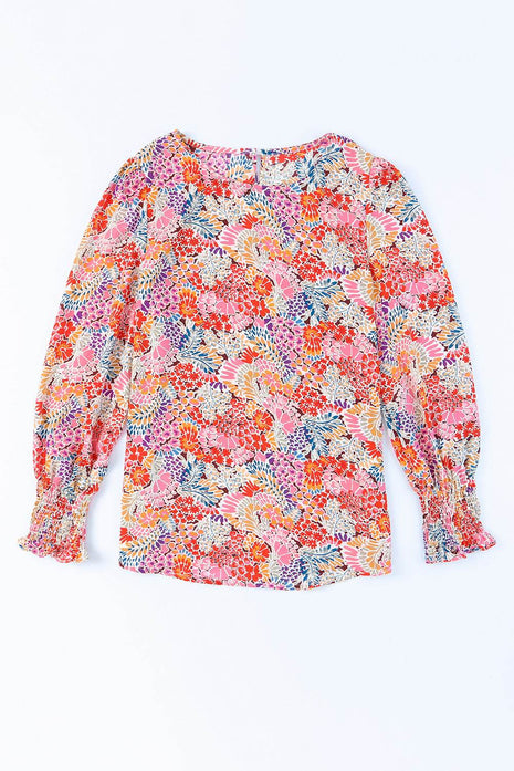 Floral Print Long Puff Sleeve Blouse - MimiStylez