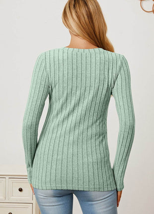 Basic Bae Full Size Ribbed V-Neck Long Sleeve T-Shirt - MimiStylez