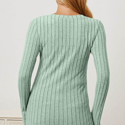 Basic Bae Full Size Ribbed V-Neck Long Sleeve T-Shirt - MimiStylez