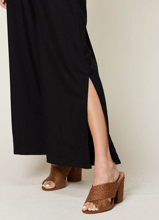 Double Take Full Size V-Neck Tie Front Short Sleeve Slit Jumpsuit - MimiStylez