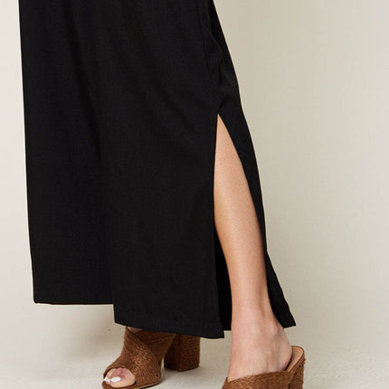 Double Take Full Size V-Neck Tie Front Short Sleeve Slit Jumpsuit - MimiStylez