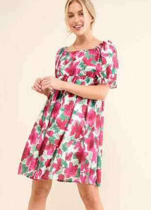 And The Why Smocked Floral Ruffle Short Sleeve Mini Dress - MimiStylez