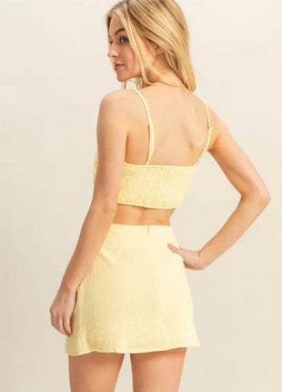 HYFVE Ruched Bra Top and Mini Skirt Set - MimiStylez