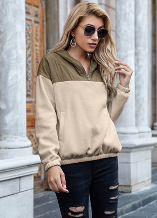 Pocketed Color Block Quarter Zip Hoodie - MimiStylez