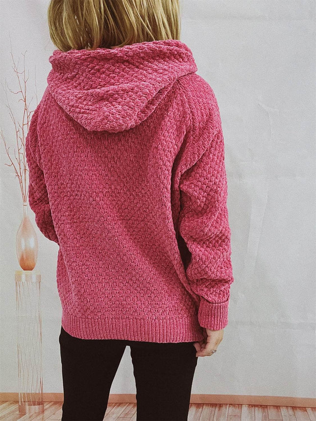 Drawstring Long Sleeve Hooded Sweater - MimiStylez