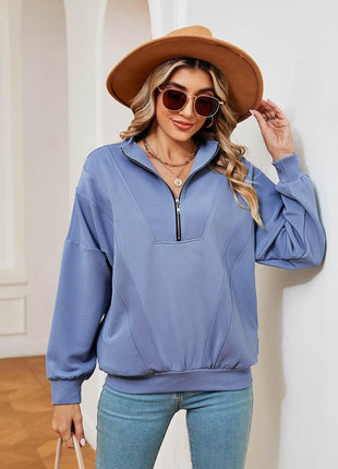 Half-Zip Dropped Shoulder Sweatshirt - MimiStylez