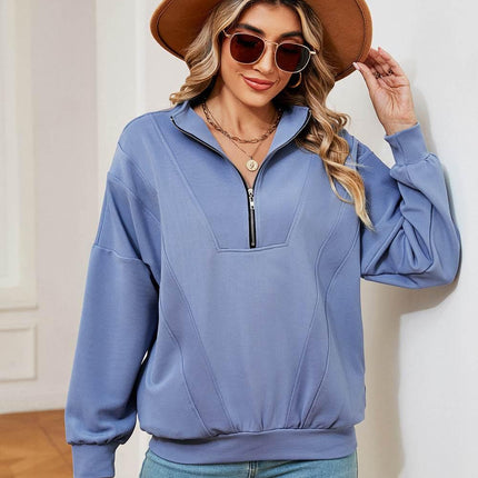 Half-Zip Dropped Shoulder Sweatshirt - MimiStylez