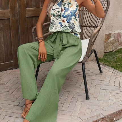 Printed Tank Top and Wide Leg Pants Set - MimiStylez