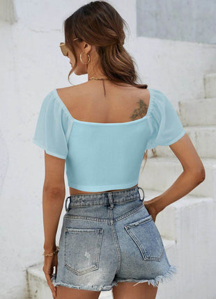 Drawstring Short Sleeve Crop Top - MimiStylez