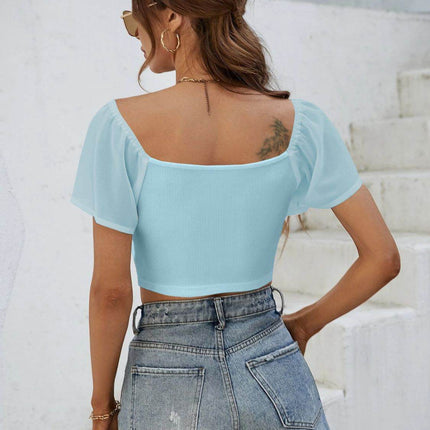 Drawstring Short Sleeve Crop Top - MimiStylez